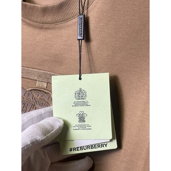 Burberry TB Monogram Embroidered Logo Organic T-Shirt Brown Size XS Overfit NWT - Picture 10 of 15